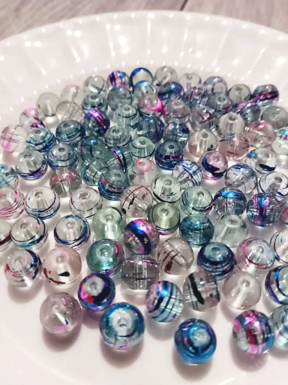 Bulk Lot of 8mm Pink Sunrise Abstract Glass Beads